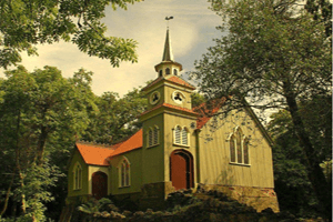 Official tourism photograph of St Peter's Tin Church Laragh in County Monaghan
