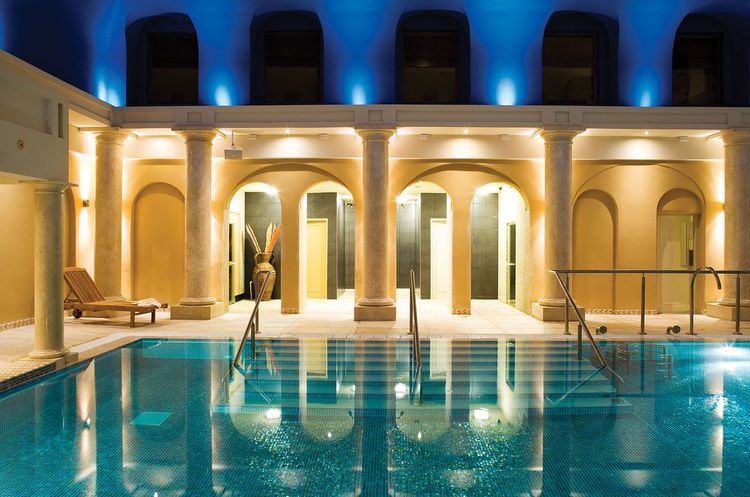 Illuminated indoor pool at the spa in Knockranny House Hotel, Westport